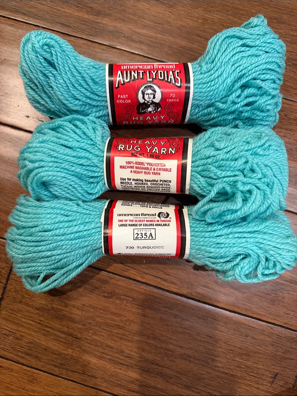 American Threads Aunt Lydia's 730 Turquoise Heavy Rug Yarn - 3 Skeins